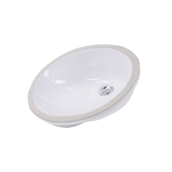 Nantucket Sinks 17 Inch x 14 Inch Glazed Bottom Undermount GB-17x17-W Oval Ceramic Sink In White GB-17x14-W - main